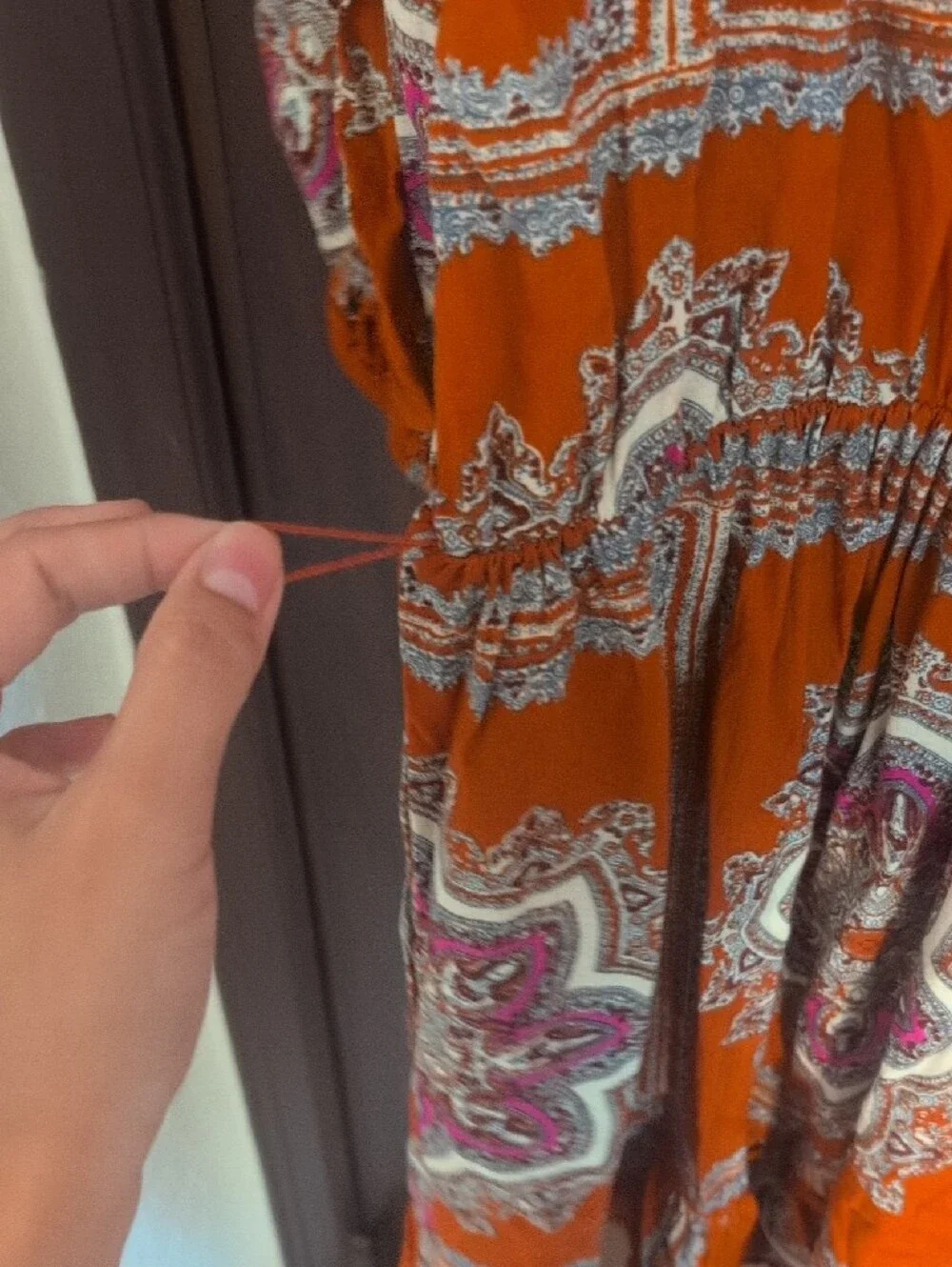 Rust Paisley Button-Front Boho Dress